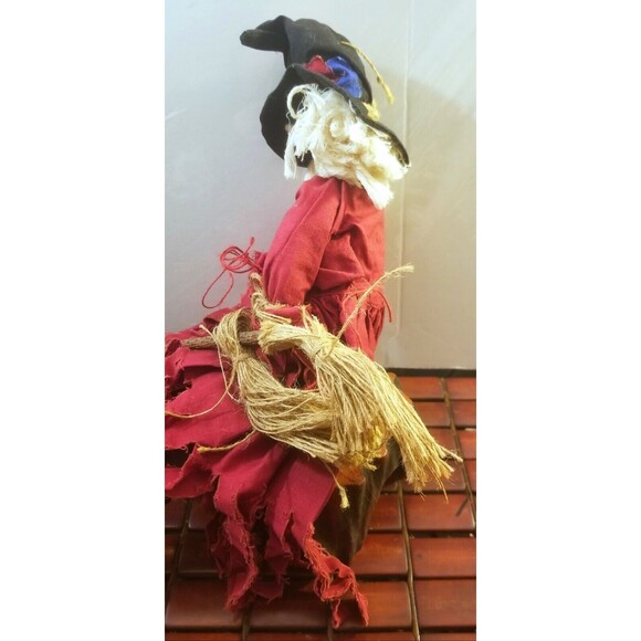 Vintage 1980s Handmade Kitchen Witch w/ Broom 19" Tall - Picture 4 of 5